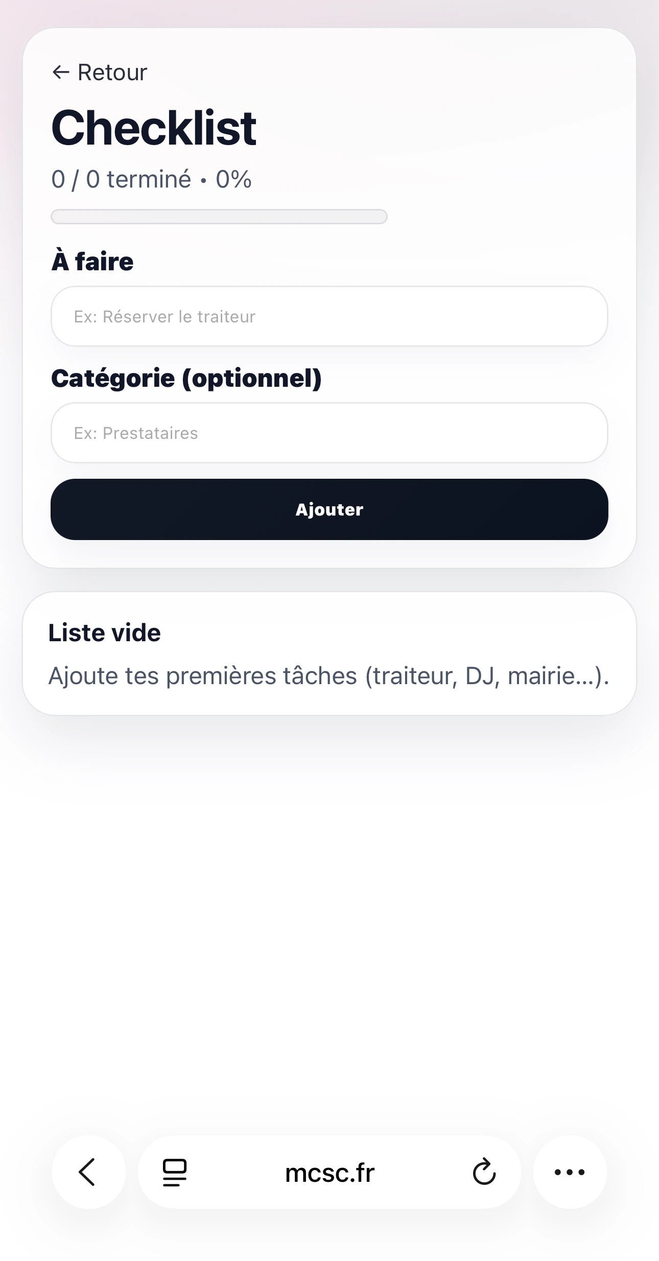 Capture espace couple — Checklist